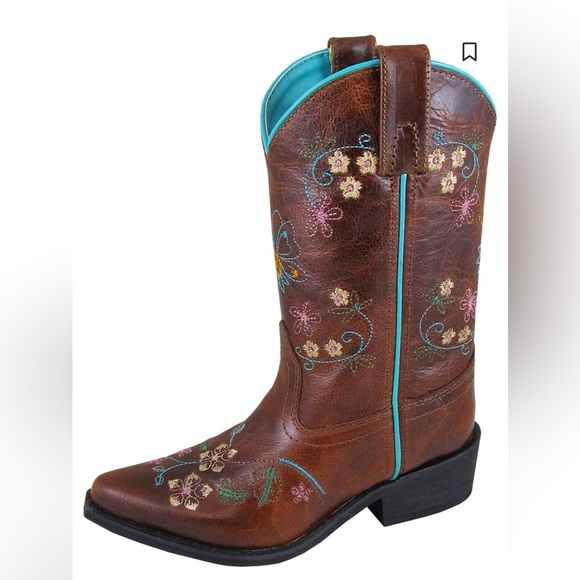 Shyanne Girls Brown Floral Cowgirl Boots Kids Size 2 Embroidered Flowers 3861C - Picture 1 of 6